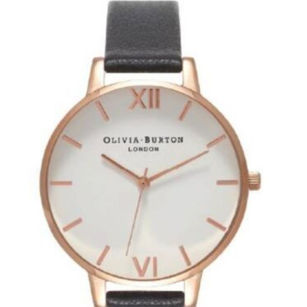 Midi Dial Leather Strap Watch, 30mm O/S | Black Leather/ White/ Rose Gold